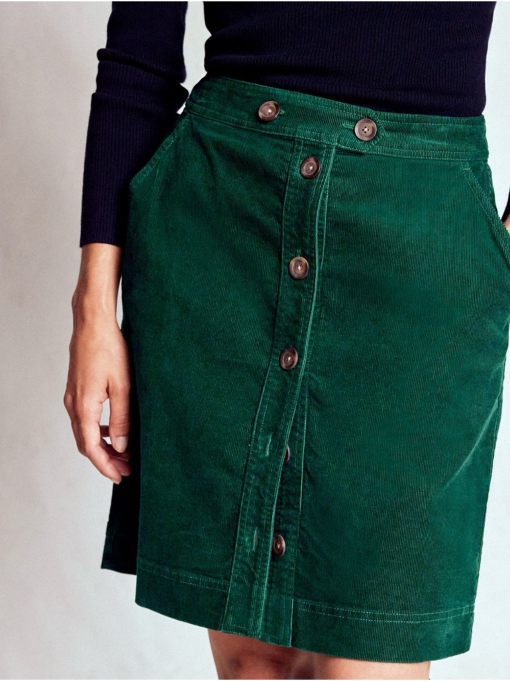 Boden-Cecelia Green Teal Button-Front Corduroy Mini Skirt.Size 6 - Picture 2 of 6